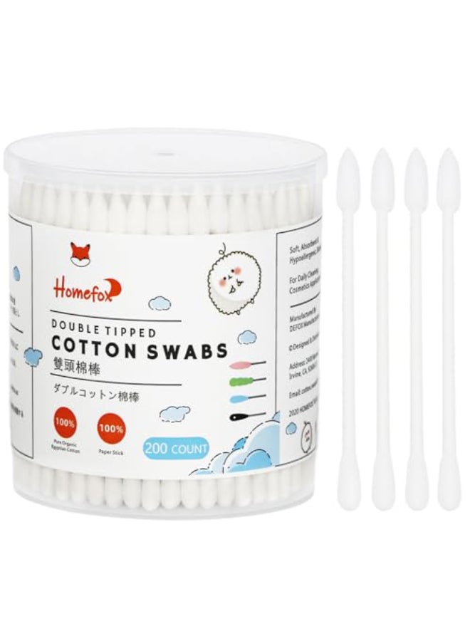 HOMEFOX Cotton Swabs Precision Pointed 200 Count Pointy Organic Cotton Buds Double Side Tightly Wrapped Cotton Tips Paper Stick Soft Gentle LintFree CrueltyFree Pointy Round White - Image 1
