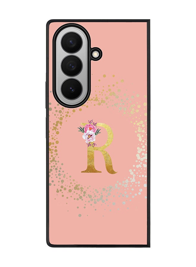 For Samsung Galaxy Z Fold7 Case,Slim fit Camera Protection, Shockproof Thin Phone cover  - Custom Monogram Floral - R  (Rose Pink )