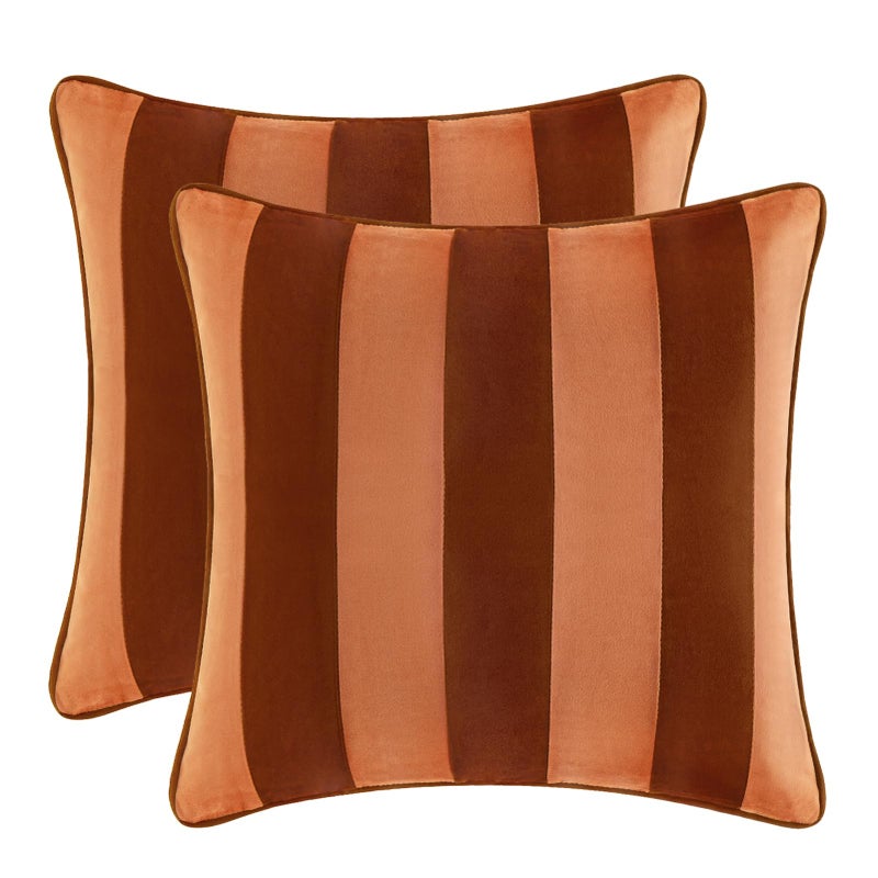 MONDAY MOOSE Decorative Throw Pillow Covers Cushion Cases, Set of 2 Soft Velvet Striped Piping Edge Designs, Pillow Inserts Not Included (18x18 inch, Rust/Coral) - Image 1