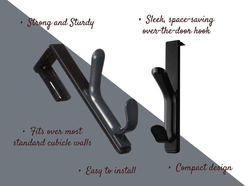 1InTheOffice Cubicle Coat Hook Double, Recycled Plastic, Charcoal, 2 Pack - Image 2