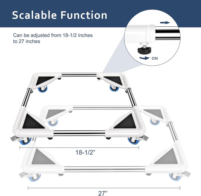 SPACECARE Mobile Roller with 4 Locking Wheels - Adjustable Furniture Dolly Washing Machine Stand Refrigerator Base Moving Cart- Off White - Image 2