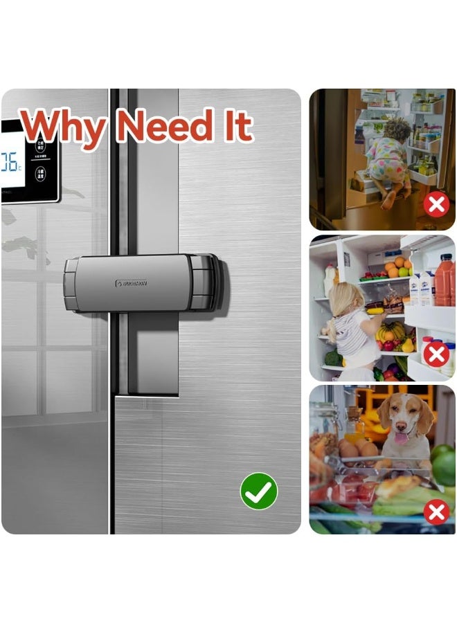 EUDEMON 1 Pack Latest French Fridge Lock French Door Refrigerator/Freezer Lock Apply to Max 3.54"(90mm) Two Door Gap Distance for Kids & Babies, Easy to install no Tools Need or Drill (Black) - Image 2