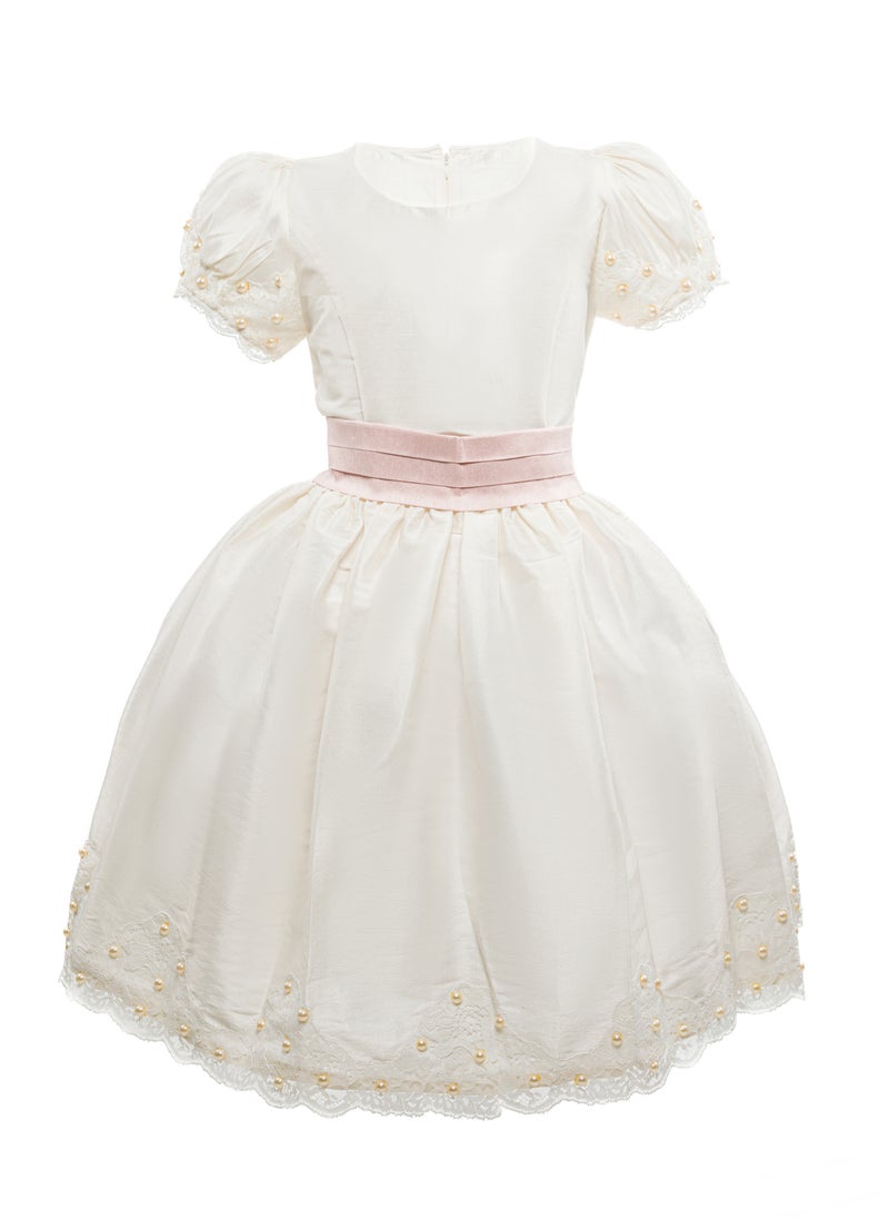 Queen - PEARL OFFWHITE TAFTA off white Girls Party Dress, Princess Dress Party Wear Wedding Evening Formal Pageant Dance Gown for Birthday Kid Girls Elegant - Image 1