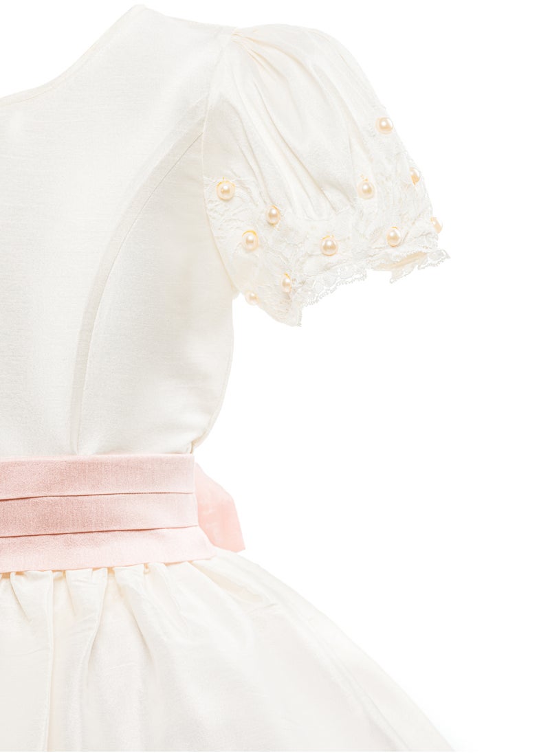Queen - PEARL OFFWHITE TAFTA off white Girls Party Dress, Princess Dress Party Wear Wedding Evening Formal Pageant Dance Gown for Birthday Kid Girls Elegant - Image 1