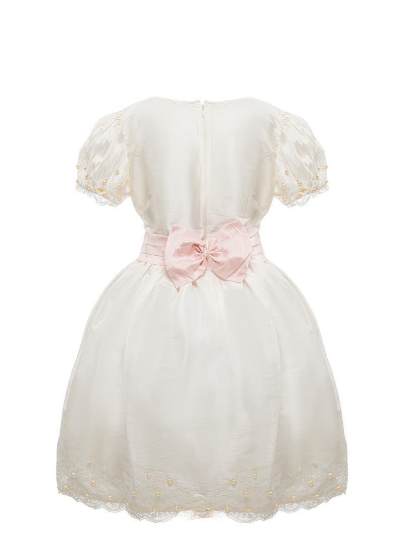 Queen - PEARL OFFWHITE TAFTA off white Girls Party Dress, Princess Dress Party Wear Wedding Evening Formal Pageant Dance Gown for Birthday Kid Girls Elegant - Image 1