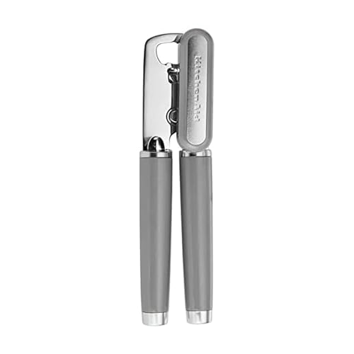 KitchenAid Classic Multifunction Can Opener and Bottle Opener Easy to Use Razor Sharp Stainless Steel Cutting Wheel Soft Ergonomic Handles Gray