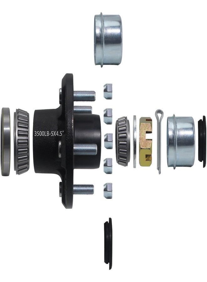 iBroPrat 1 Sets Trailer Hub Kit 5 Bolt 4.5, Trailer Axle Kit for 3500 lb 5 Lug Trailer Hub with Extra Dust Cap and Rubber Plug Fits 1-1/16'' to 1-3/8" Trailer Axles 3500lb #84 Spindle - Image 1