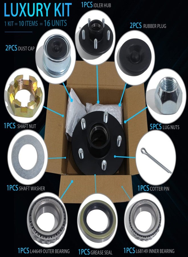 iBroPrat 1 Sets Trailer Hub Kit 5 Bolt 4.5, Trailer Axle Kit for 3500 lb 5 Lug Trailer Hub with Extra Dust Cap and Rubber Plug Fits 1-1/16'' to 1-3/8" Trailer Axles 3500lb #84 Spindle - Image 5
