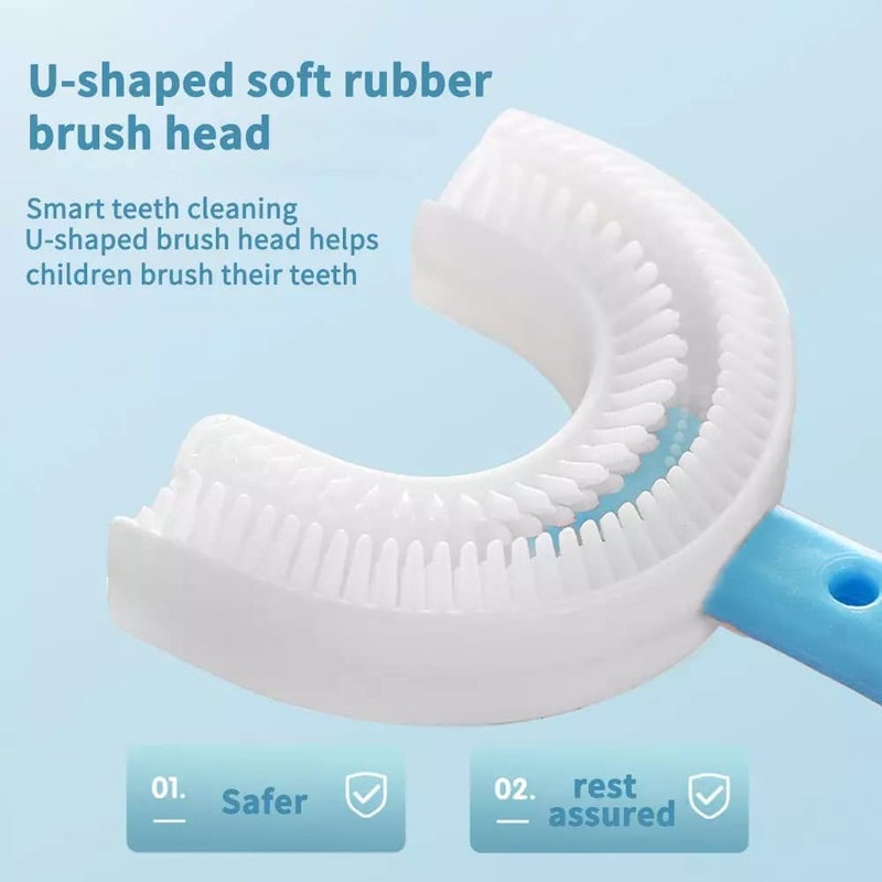 Veki Kids U Shaped Silicone Toothbrush for Manual Whitening (Pink & Blue (combo)) - Image 3