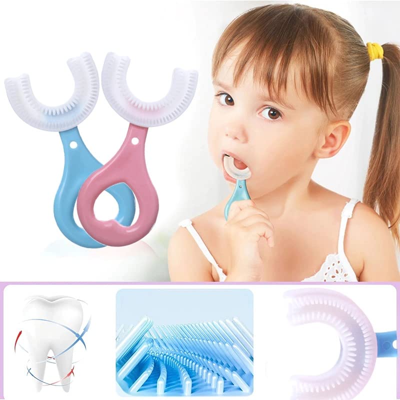 Veki Kids U Shaped Silicone Toothbrush for Manual Whitening (Pink & Blue (combo)) - Image 2