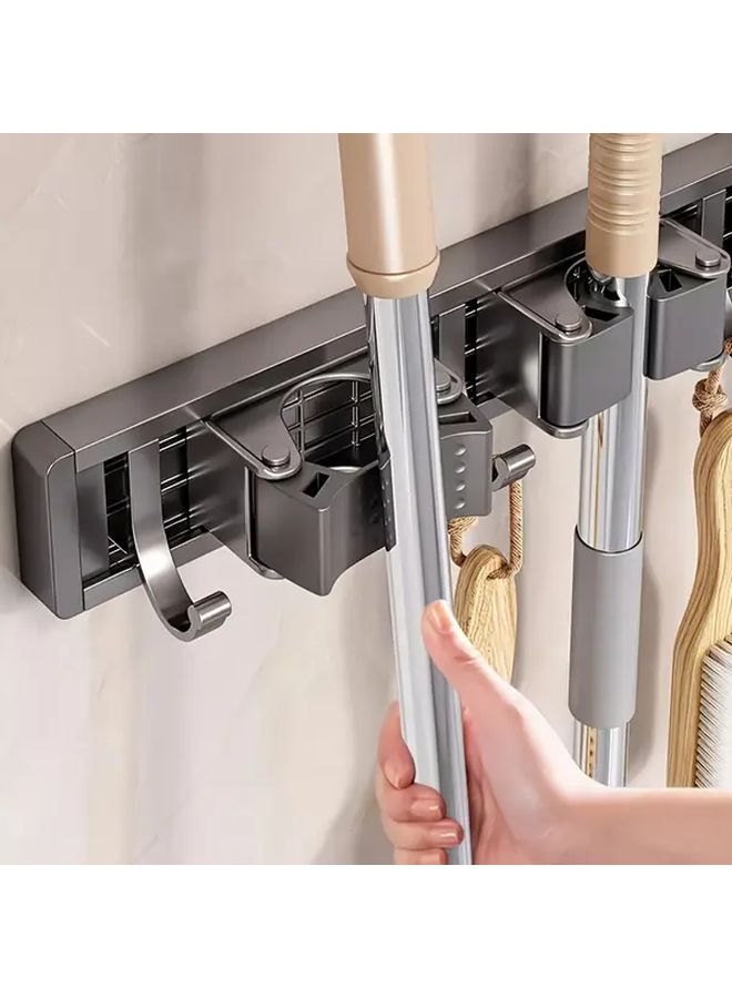 Grey 5 Hooks Adjustable Wall Mounted Mop Broom Holder Storage Rack For Home Kitchen Garage - Image 3