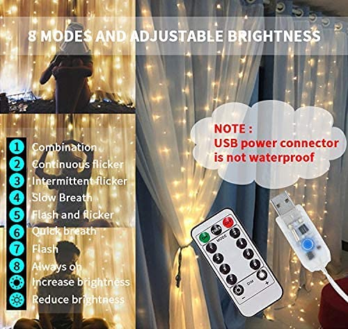 Desidiya 8 Modes Curtain Lights 300 LEDs 10 Fairy Light 3Mtr Each Indoor/Outdoor Decoration for Diwali, Christmas, Wedding, Ramzan, Party, Home, Patio Lawn with Remote & USB Power Supply (White) - Image 4