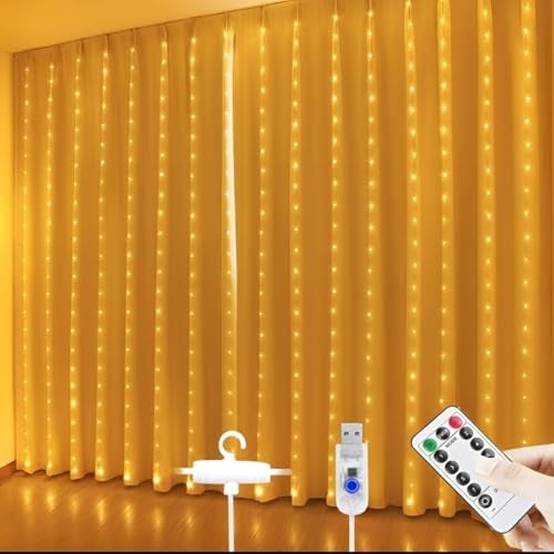 Desidiya 8 Modes Curtain Lights 300 LEDs 10 Fairy Light 3Mtr Each Indoor/Outdoor Decoration for Diwali, Christmas, Wedding, Ramzan, Party, Home, Patio Lawn with Remote & USB Power Supply (White) - Image 1