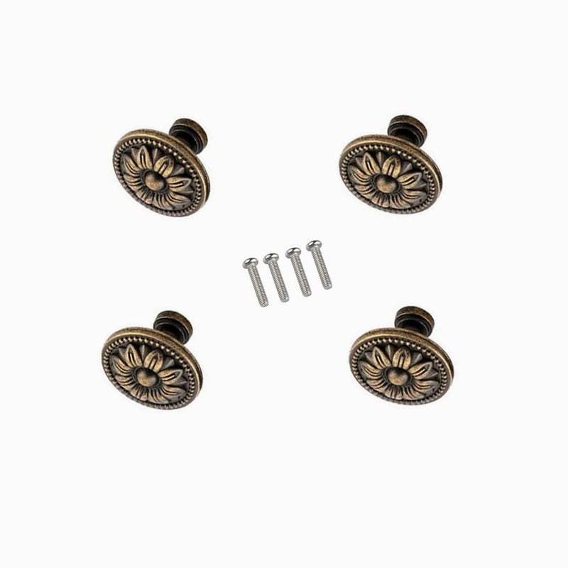 GDQLCNXB Pull Handle Metal Flower Shape Cabinet Drawer Door Knob Bronze Tone Pack of 4