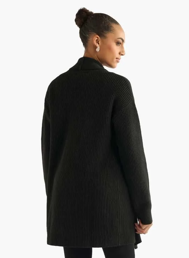 Splash FAV Textured Open Front Cardigan with Long Sleeves