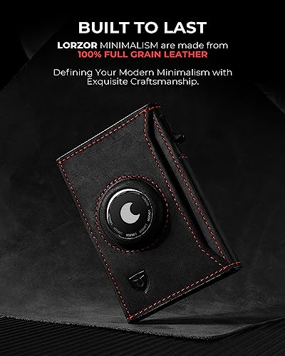 LORZOR Slim Airtag Wallet Pop Up Wallet, Genuine Leather Mens Wallet with Airtag Holder & ID Window, Minimalist RFID Blocking Metal Wallet for Men (Air Tag Not Included) - Image 2