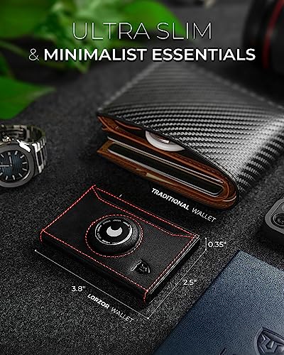 LORZOR Slim Airtag Wallet Pop Up Wallet, Genuine Leather Mens Wallet with Airtag Holder & ID Window, Minimalist RFID Blocking Metal Wallet for Men (Air Tag Not Included) - Image 3