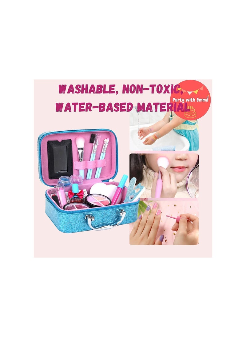 Party with Emma Snow Kids Makeup Kit for Girl Real Washable Makeup Kit for Little Girls  with Cute Princess Cosmetic Purse Girls Pretend Play Toy  - Image 2