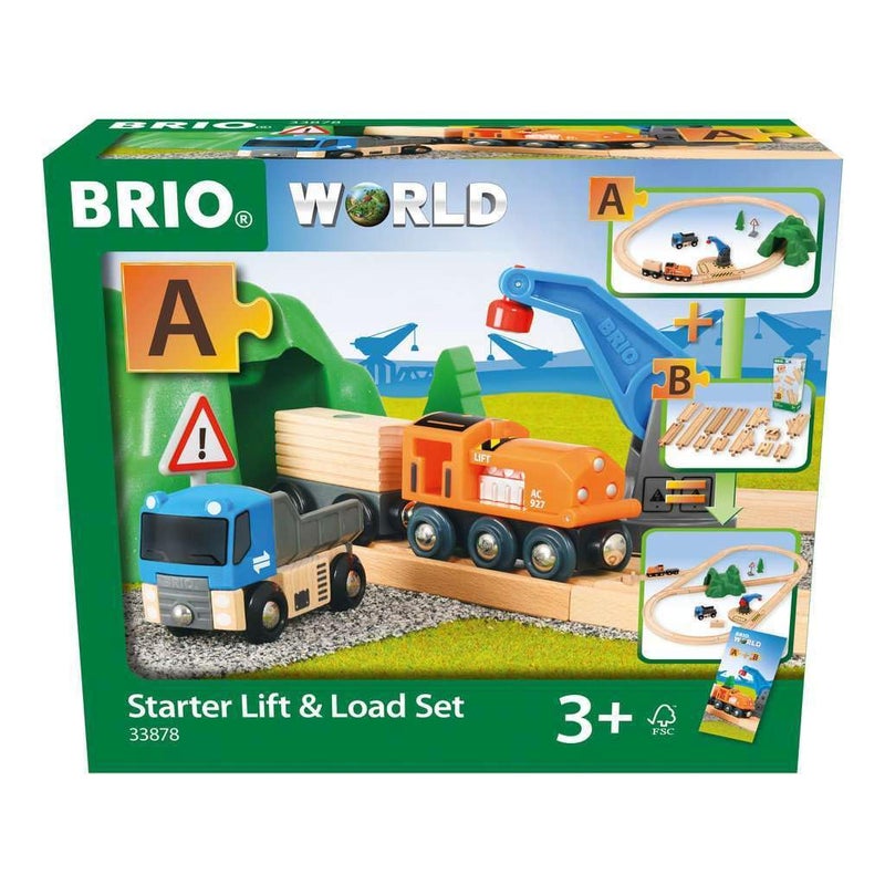 BRIO Starter LiftLoad Set Wooden Toy Train Durable Child Safe Encourages Creativity Compatible with All Wooden Railway Sets Includes Engine Lorry Wagon Track and More
