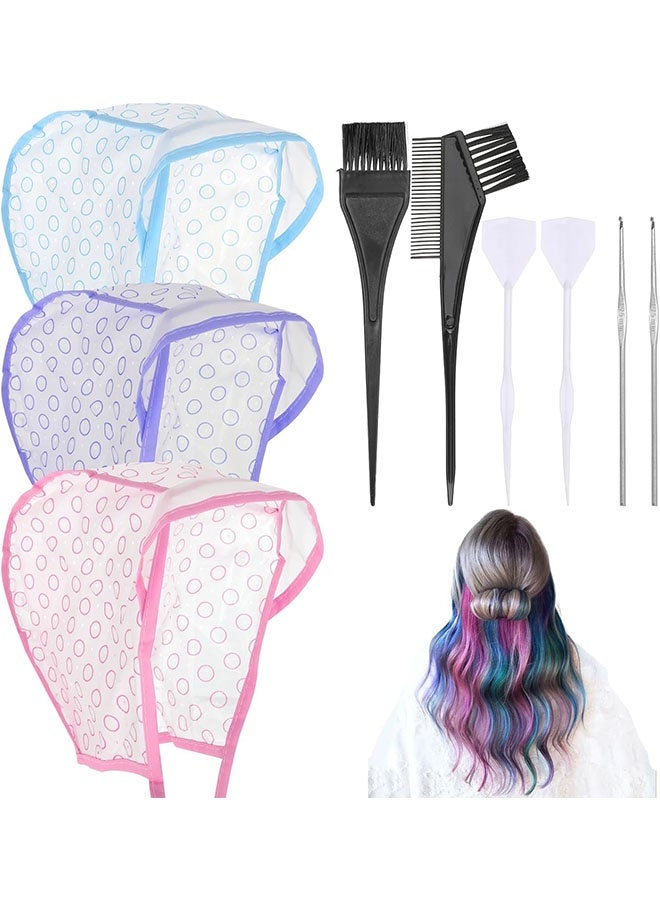 Geustos 3 Pcs Hair Highlighting Caps, Highlighting Kit, Highlight Cap with Hooks, Highlight Hair Coloring Frosting Dye Kit for Salon Hair Dyeing Hairdressing - Image 1