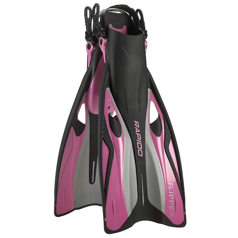 Phantom Aquatics Rapido Boutique Collection Italian Design Premium Tempered Glass Lens Anti-Fog Panoramic View Frameless Snorkel Mask, Elite Dry Snorkel Tube, Quick Adjust Fins - Mask Fin Snorkel Set - Image 2