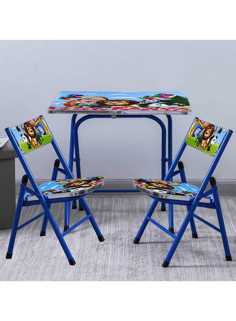 DubaiGallery Folding Children's Furniture Set, Metal Folding 2 Chair & Table, Safari Motif, Space-Saving Foldable 