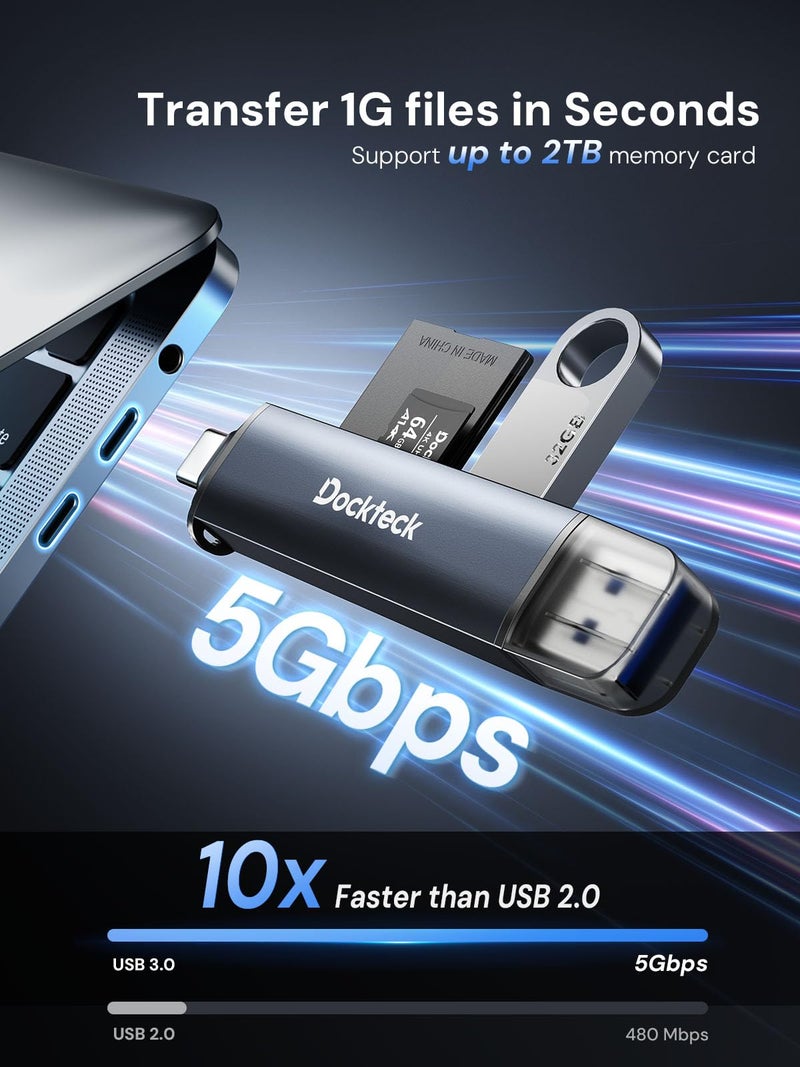 Dockteck SD Card Reader, 5G Super Speed USB3.0 SD/TF Card Reader, 3-Slot USB A/C to SD/Micro SD/USB A Memory Card Reader for UHS-I SD/Micro SD/SDHC/SDXC/MMC, Support OTG for Plug&Play - Image 2