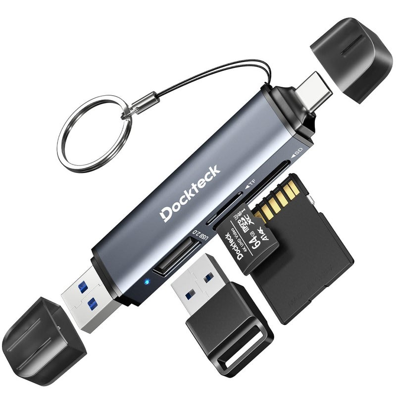 Dockteck SD Card Reader, 5G Super Speed USB3.0 SD/TF Card Reader, 3-Slot USB A/C to SD/Micro SD/USB A Memory Card Reader for UHS-I SD/Micro SD/SDHC/SDXC/MMC, Support OTG for Plug&Play - Image 1