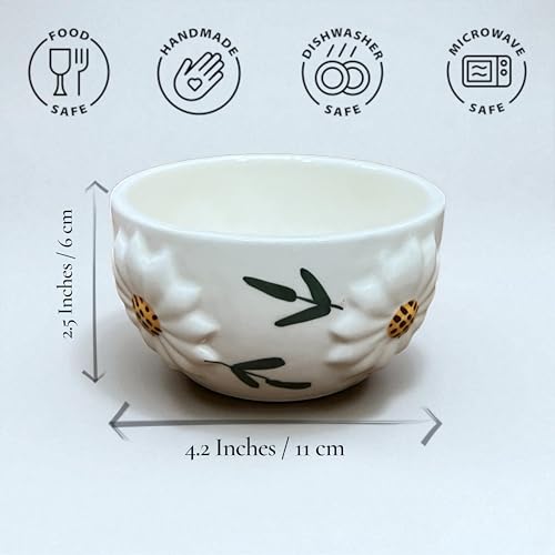 BACKKSPACE RETAIL Backspace Retail Hand-Painted Ceramic Soup Bowls Set of 6 | 350ml Each | Ideal for Serving Soup, Maggi, Snacks Dessert | Microwave and Dishwasher Safe (White) - Image 3