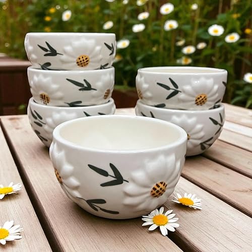 BACKKSPACE RETAIL Backspace Retail Hand-Painted Ceramic Soup Bowls Set of 6 | 350ml Each | Ideal for Serving Soup, Maggi, Snacks Dessert | Microwave and Dishwasher Safe (White) - Image 1