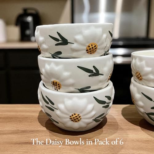 BACKKSPACE RETAIL Backspace Retail Hand-Painted Ceramic Soup Bowls Set of 6 | 350ml Each | Ideal for Serving Soup, Maggi, Snacks Dessert | Microwave and Dishwasher Safe (White) - Image 5