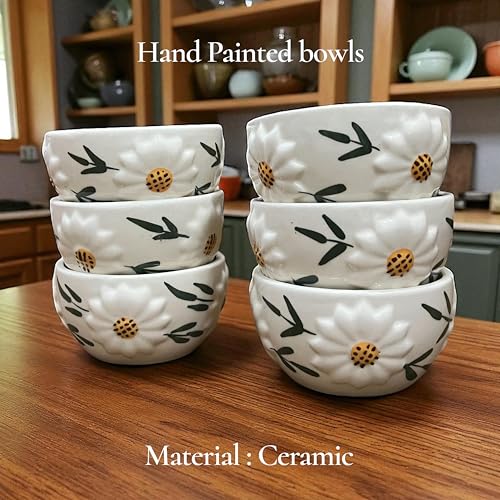 BACKKSPACE RETAIL Backspace Retail Hand-Painted Ceramic Soup Bowls Set of 6 | 350ml Each | Ideal for Serving Soup, Maggi, Snacks Dessert | Microwave and Dishwasher Safe (White) - Image 2