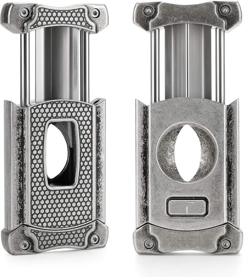 CiTree Cigar Cutter, Stainless Steel V-Cut Cigar Cutter with Build-in Cigar Puncher, Attractive Gift Box (Antique Silver) - Image 3