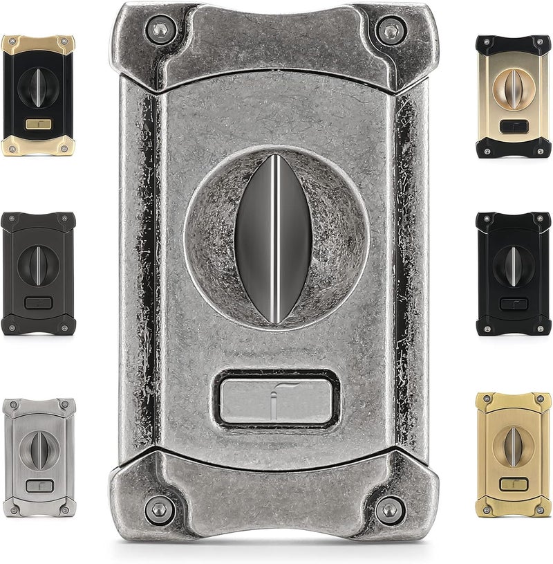 CiTree Cigar Cutter, Stainless Steel V-Cut Cigar Cutter with Build-in Cigar Puncher, Attractive Gift Box (Antique Silver) - Image 1