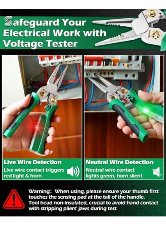 8-in-1 Wire Stripper with Voltage Tester, Multi-function Cable Cutters, Pliers, Crimper, Splitter, and Wire Stripping Function for 10-18 AWG Wires, Ideal for Electrician Work - Image 2