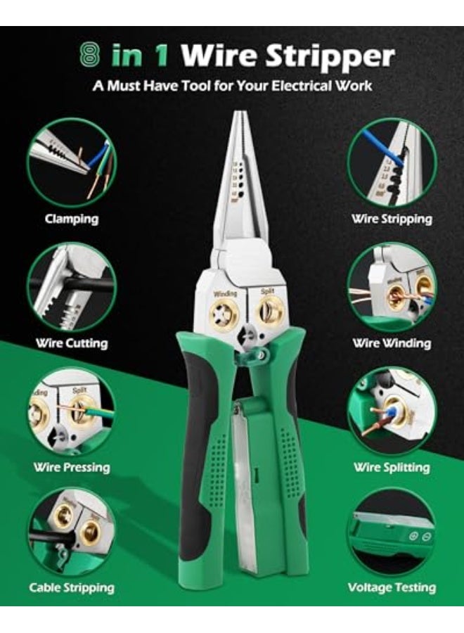 8-in-1 Wire Stripper with Voltage Tester, Multi-function Cable Cutters, Pliers, Crimper, Splitter, and Wire Stripping Function for 10-18 AWG Wires, Ideal for Electrician Work - Image 3