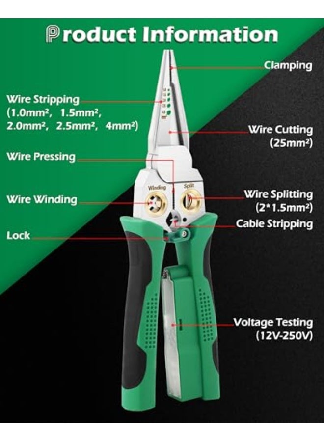 8-in-1 Wire Stripper with Voltage Tester, Multi-function Cable Cutters, Pliers, Crimper, Splitter, and Wire Stripping Function for 10-18 AWG Wires, Ideal for Electrician Work - Image 5
