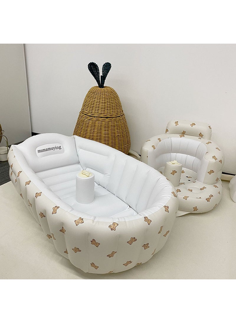 Generic - Stock Available Nordic Style Baby Inflatable Bathtub Multifunctional Bathing Tub Childrens Integrated Seating And Bathing Tub Love Bear - Image 1