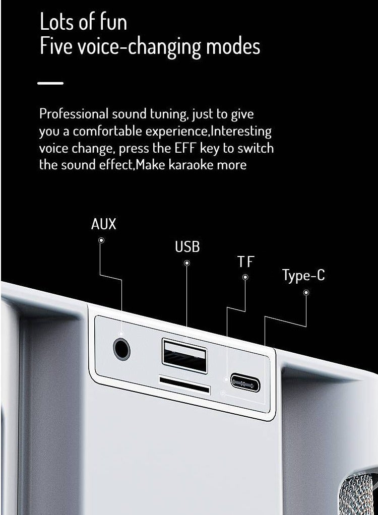 Portable Karaoke Machine Bluetooth Pa Speaker for Kids & Adults System With 2 Uhf Wireless Microphones Supports Tf/Usb Aux Input (Black) - Image 5