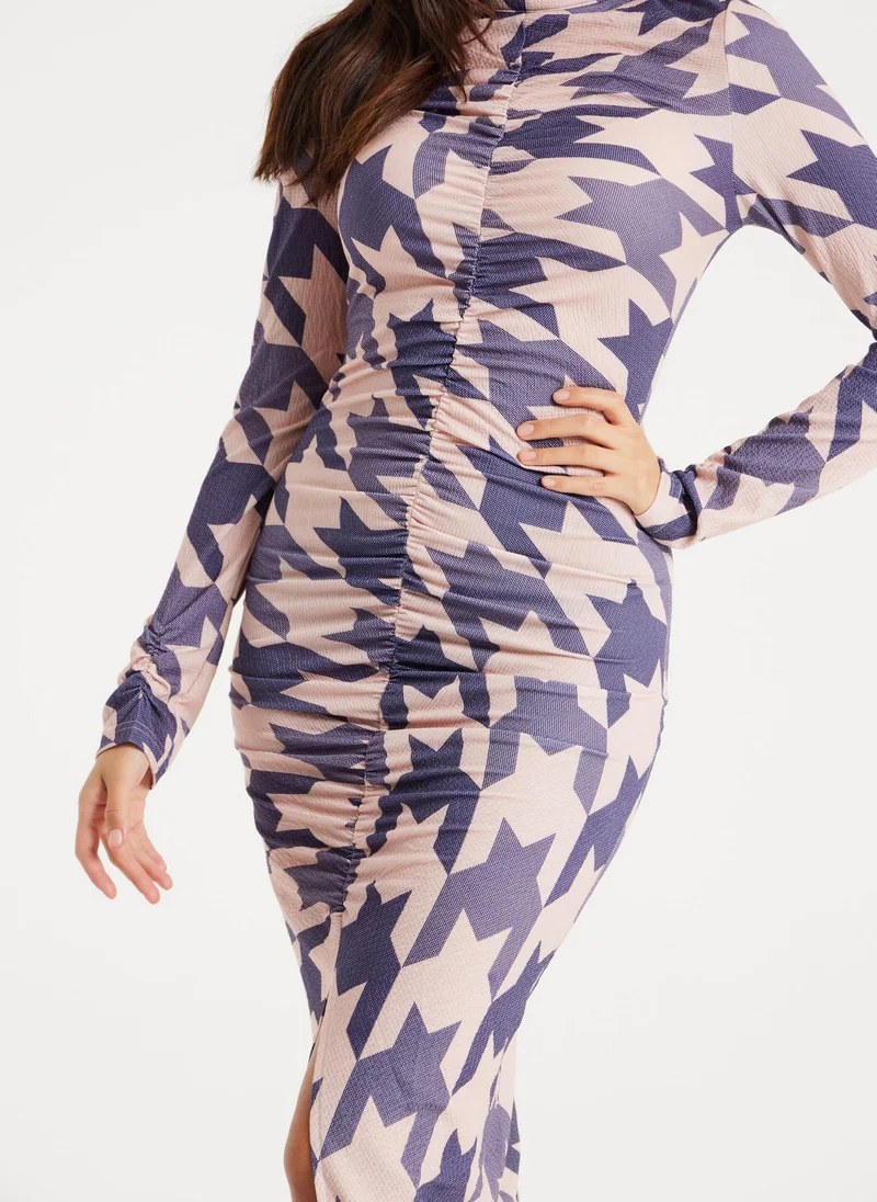 Liquorish  Overscale Houndstooth Print Midi Dress for Women | Best Price UAE