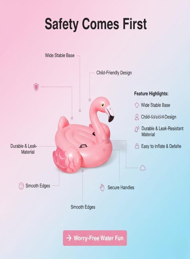 Kevim Ride-On Inflatable Flamingo Pool Float for Kids, Safe Children Swimming Rider Tube Ring, Durable Air Inflatable Water Float Toy for Pool, Beach & Summer Water Fun - Image 4