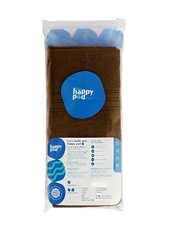 THE HAPPY POD Essential 100% Cotton Hand Towel - Pack of 2, Soft & Absorbent, Quick Dry, Lightweight Towels for Bathroom, Kitchen & Gym| 40 x 60 cm - 380 GSM | Chocolate - Image 2