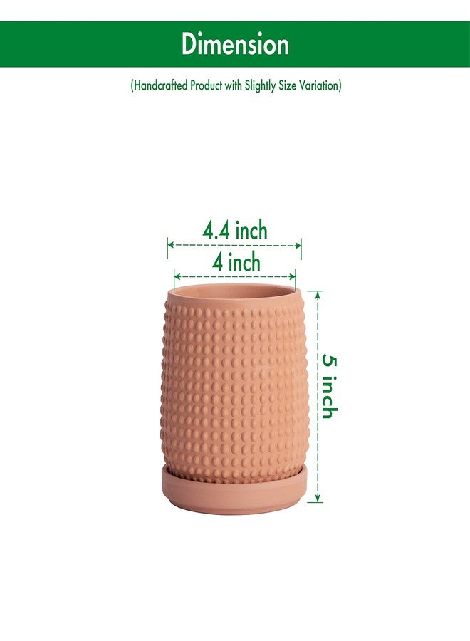 D'vine Dev 4 Inch Terracotta Beaded Planter Pot - Flower Pot with Drainage Holes and Saucers for Indoor Succulent Plants or Flowers,Terracotta, 27-C-Z-7 - Image 3