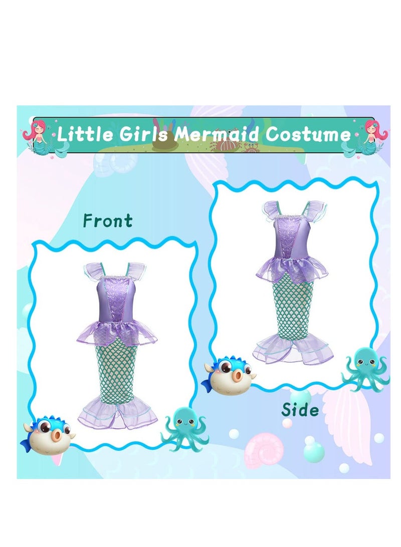 Excefore Mermaid Costume Kids, Mermaid Princess Costume Set: Sparkling Mermaid Costume with Accessories - for Cosplay, Birthdays - Little Girls' Princess Glitter Dress Up Outfit for 3-8 Years Old Girls - Image 3