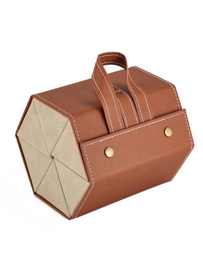 علبة تخزين نظارات قابلة للطي بست خانات، منظم نظارات بتصميم جلدي ناعم معمنظم نظارات قابل للطي بست خانات تصميم جلدي مع بطانة مخملية ناعمة للتعليق والتخزين في المنزل أو أثناء السفر - Image 1