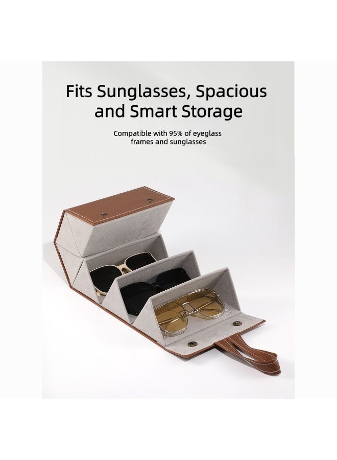علبة تخزين نظارات قابلة للطي بست خانات، منظم نظارات بتصميم جلدي ناعم معمنظم نظارات قابل للطي بست خانات تصميم جلدي مع بطانة مخملية ناعمة للتعليق والتخزين في المنزل أو أثناء السفر - Image 2