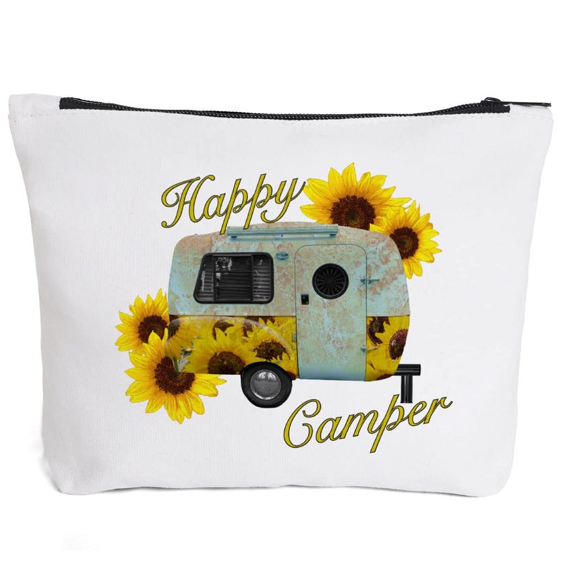 Fokongna Camper Accessories for Travel Trailers- Happy Camper -Campfire Makeup Bag Gifts for Camper Camp Retro Vintage Camping Camper Decorations for Inside-M - Image 1