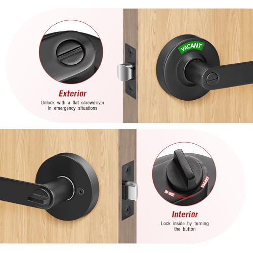 Aglehome Bathroom Indicator Privacy Door Lock, Vacant Occupied Bathroom Lock, Large Vacant or in-Use Door Handle for All Women Men Restrooms, Ansi Grade 2 Commercial Grade, Black - Image 5