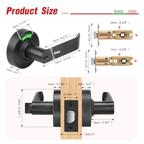 Aglehome Bathroom Indicator Privacy Door Lock, Vacant Occupied Bathroom Lock, Large Vacant or in-Use Door Handle for All Women Men Restrooms, Ansi Grade 2 Commercial Grade, Black - Image 4
