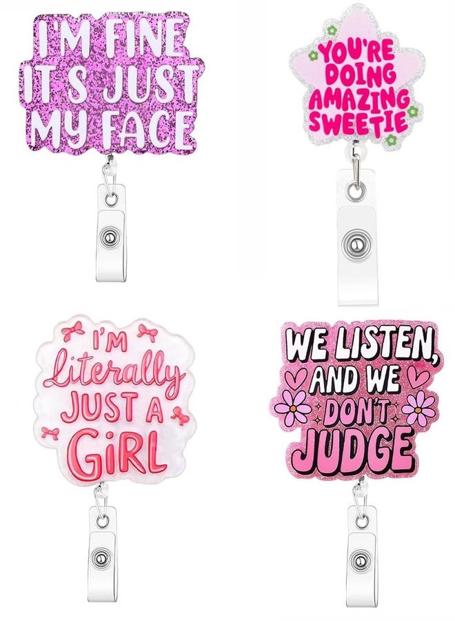 WTYPOPK 4Pcs Funny Cute Badge Reels Retractable-Pink Badge Reel with Alligator Clip - Image 1